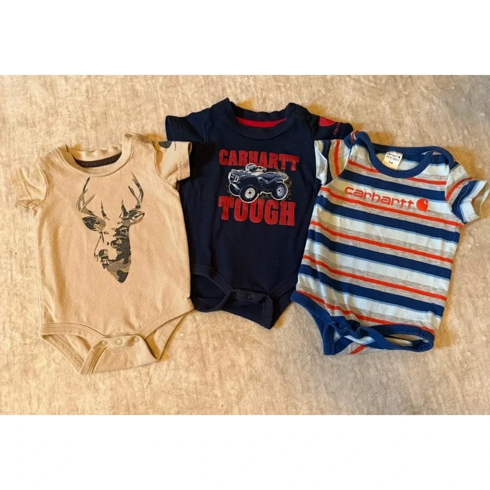Carhartt Baby Boys 3M Bodysuit Bundle 3 Pack Deer ATV Striped